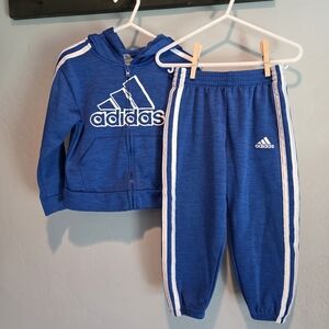 Adidas Kids - Toddler White And Blue Track Pant And Full Zip Hoodie Set, 3T